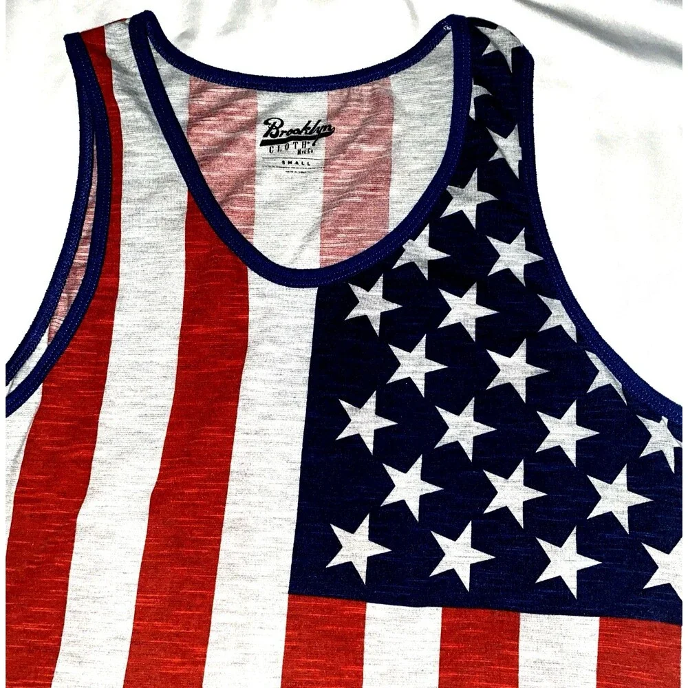 Brooklyn Cloth Mfg Co. Men Tank Top Size Small Grey Stars & Stripes Cotton Blend - Picture 3 of 5